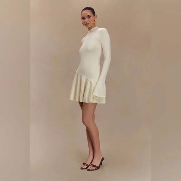 Meshki Blair Knit Mini Dress With Pleats - Ivory - Picture 5 of 15